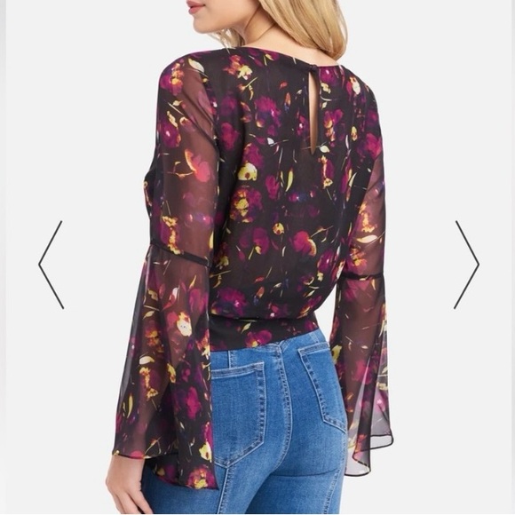 NWT bebe Bell Sleeve Chiffon Floral Top - Picture 3 of 16